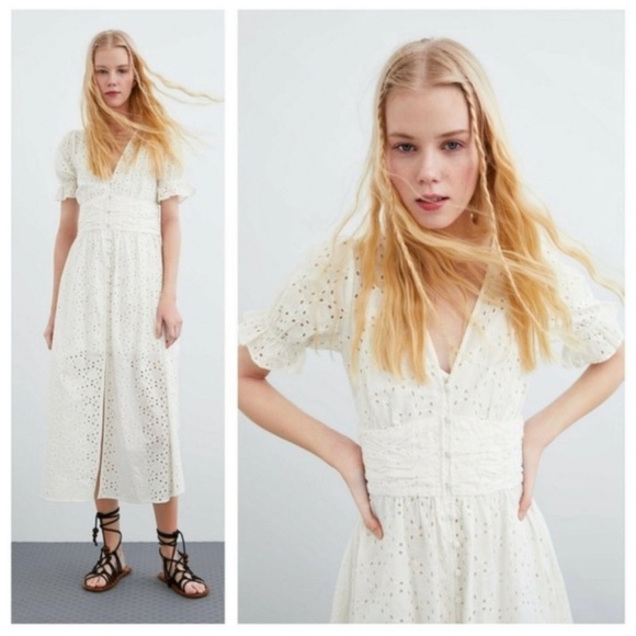 ZARA OPENWORK EMBROIDERY LACE MIDI DRESS - Picture 4 of 6